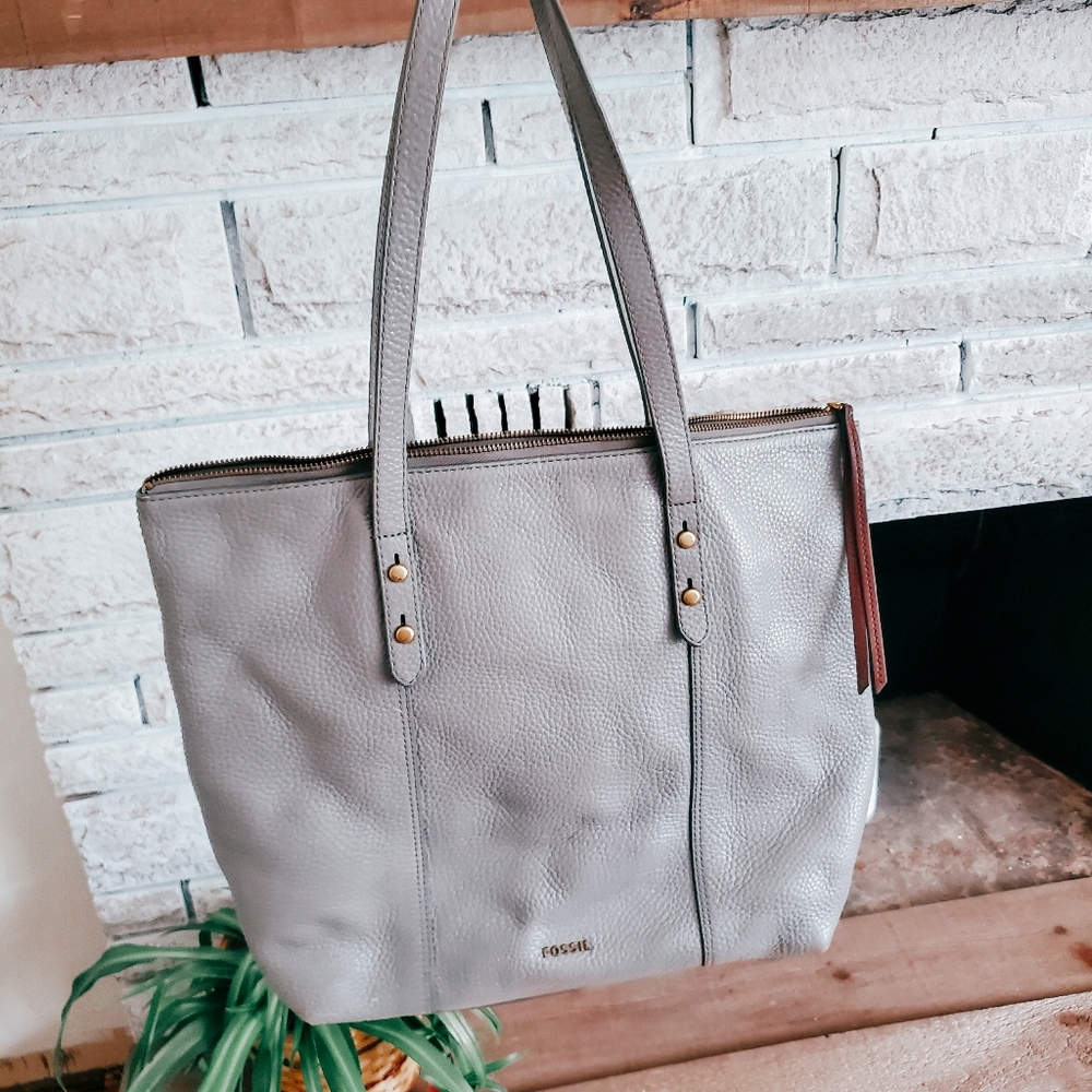 Fossil Jenna grey leather tote bag